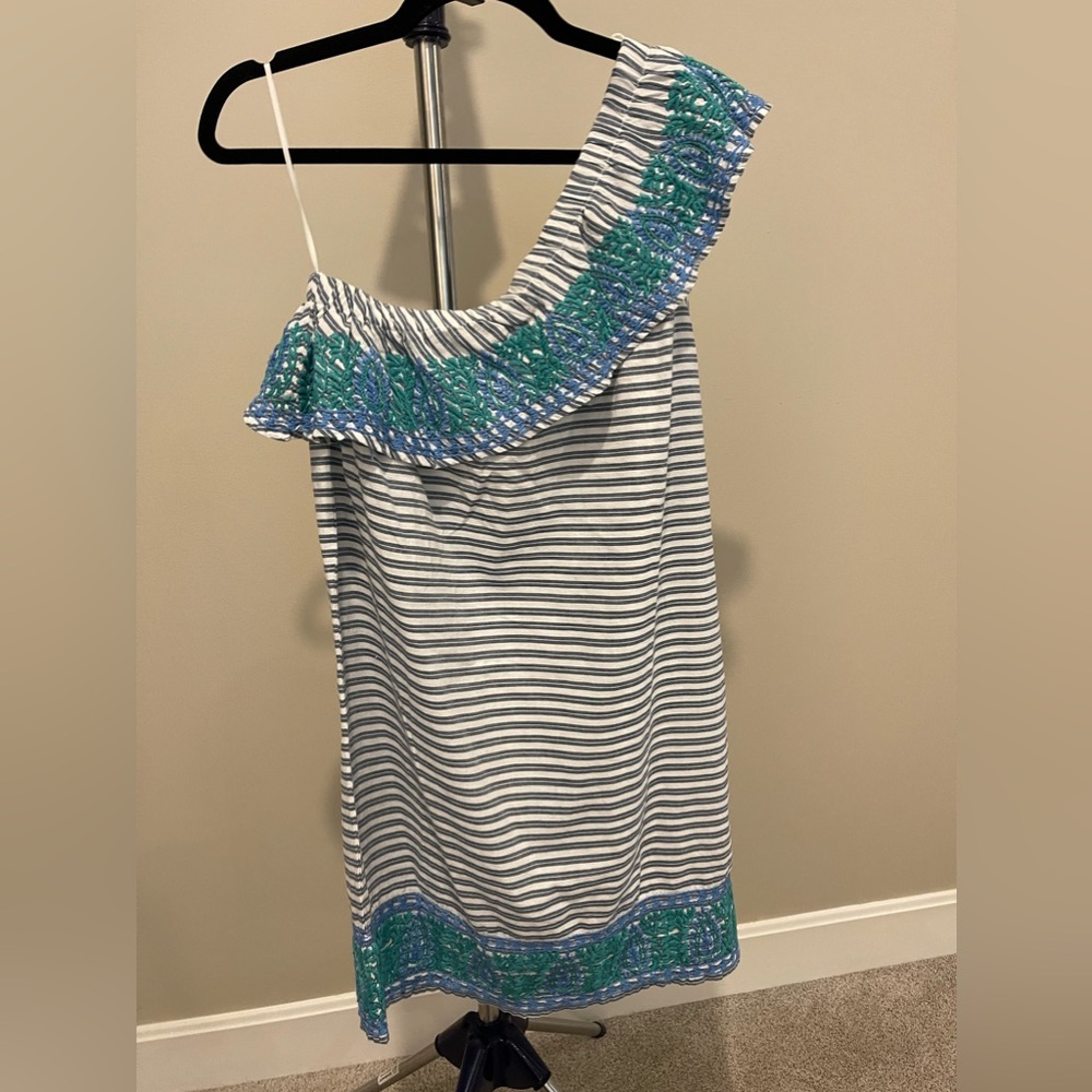 Tuckernuck Blue and White Striped One-Shoulder Dress